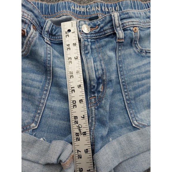 American Eagle Denim Shorts Womens 6 Blue Easy Shortie Cuffed Elastic Back Waist - Picture 5 of 11